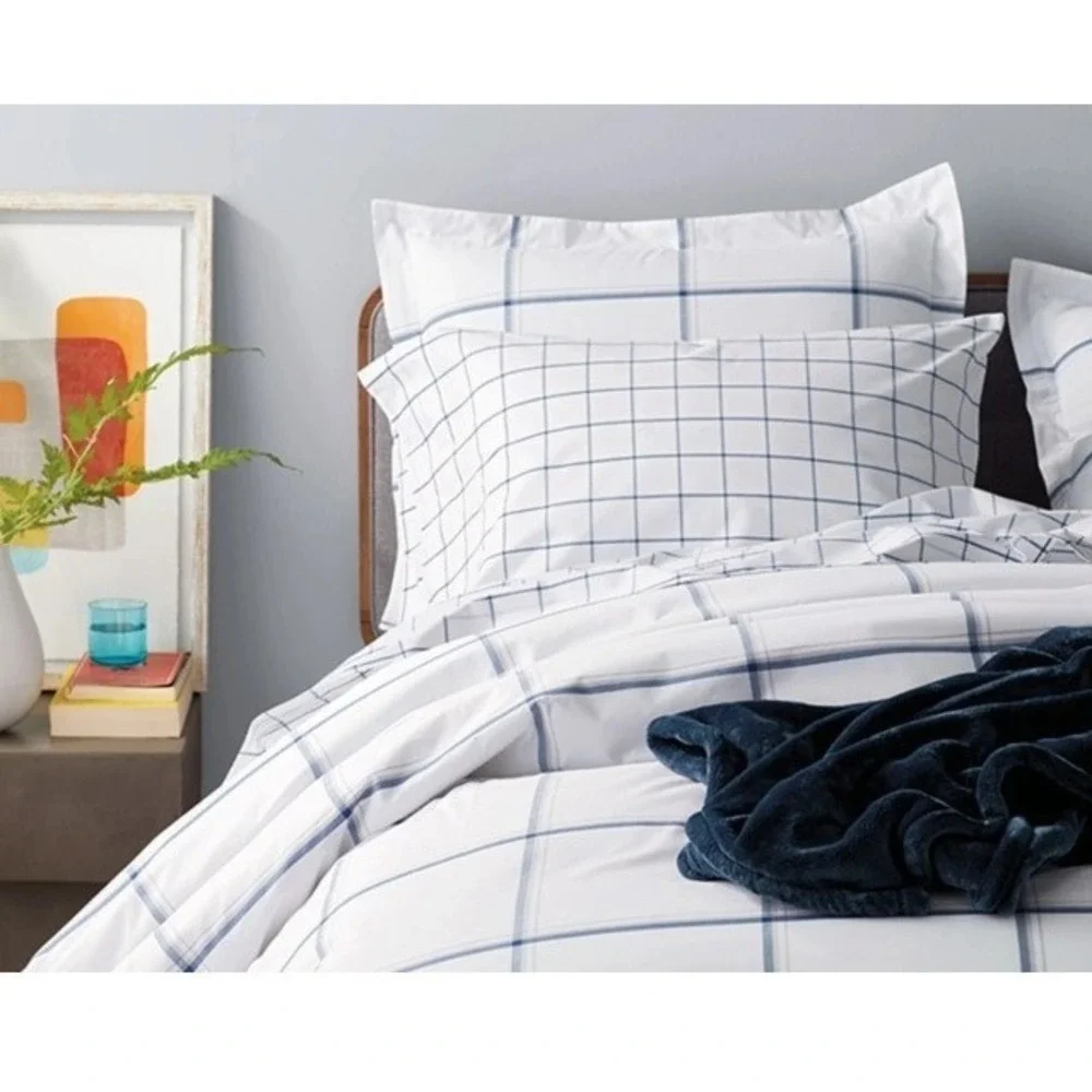 Company Store King Shams (Set of 2) Windowpane Plaid Yarn Dyed Blue/White